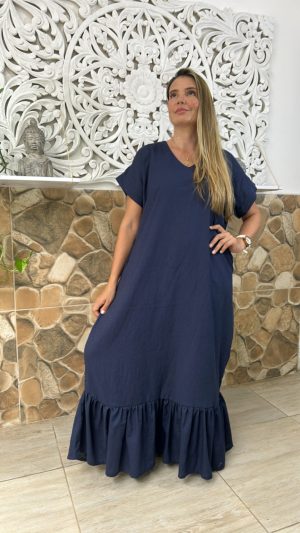 Camisón Bolero en Lino Azul Oscuro