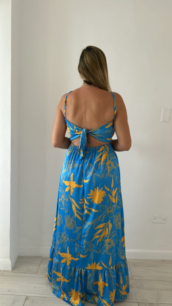 Vestido Adriana en Seda Italiana Fondo Azul - Imagen 2
