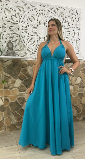 Vestido Linda en Seda Crepe Aguamarina