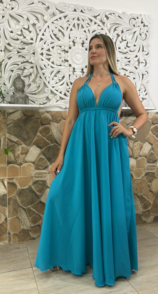 Vestido Linda en Seda Crepe Aguamarina