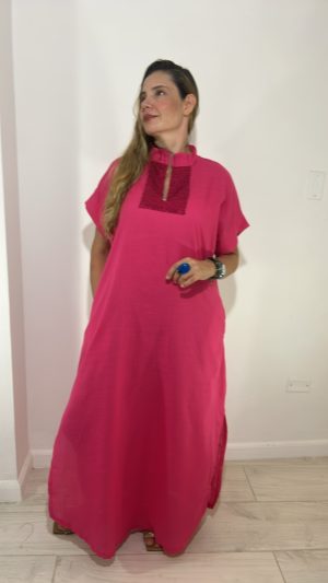Blusón en Lino Fucsia Cuello en Lentejuela