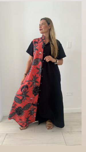 Blusón en Lino Bitono Coral Negro