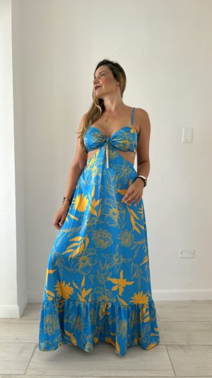 Vestido Adriana en Seda Italiana Fondo Azul
