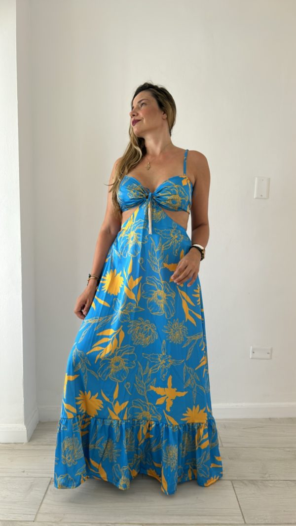 Vestido Adriana en Seda Italiana Fondo Azul