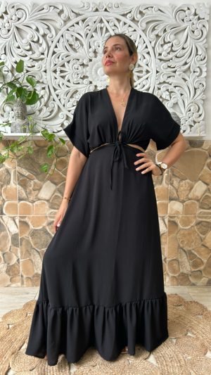 Vestido Adriana Negro en Seda Mango