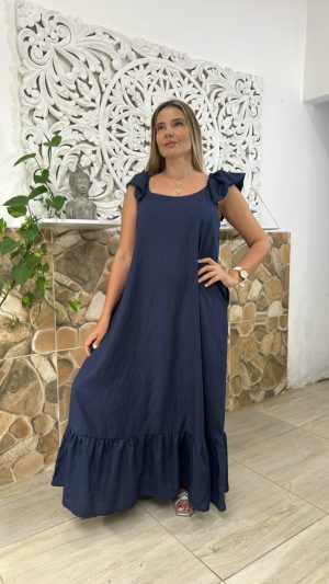 Bata en Lino Azul Oscuro