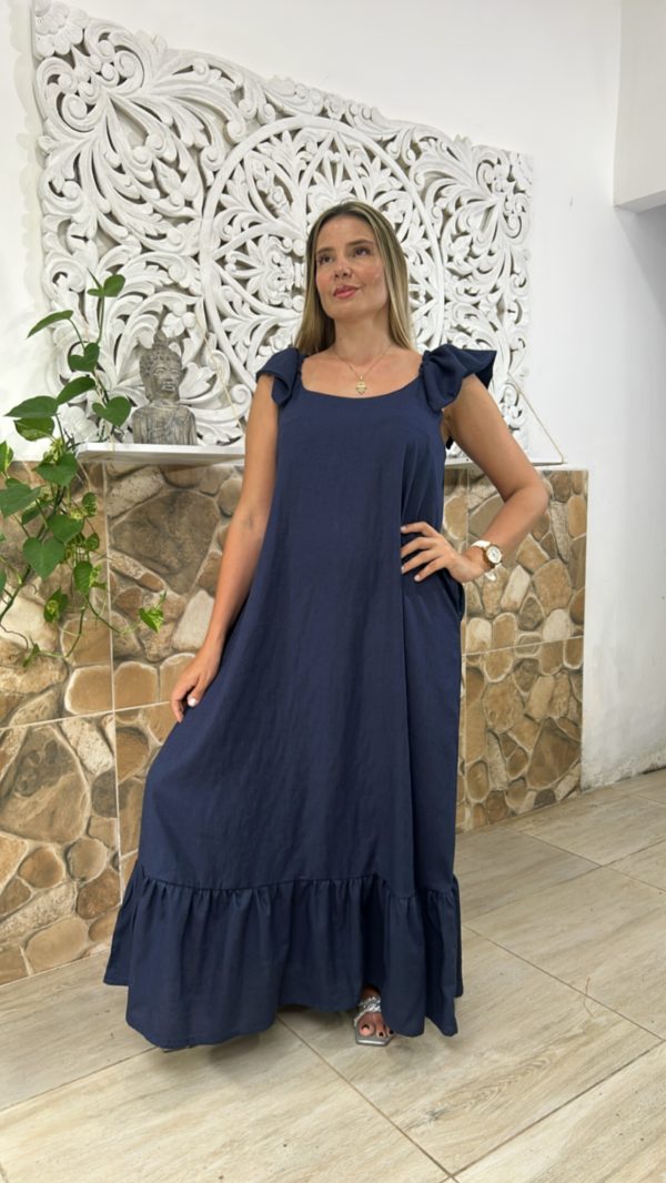 Bata en Lino Azul Oscuro