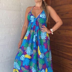 Vestido en Chalis Rayon Estampado Hojas