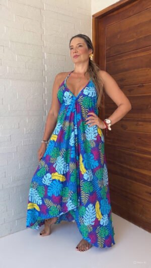 ✨Vestido en Chalis Rayon Estampado Hojas