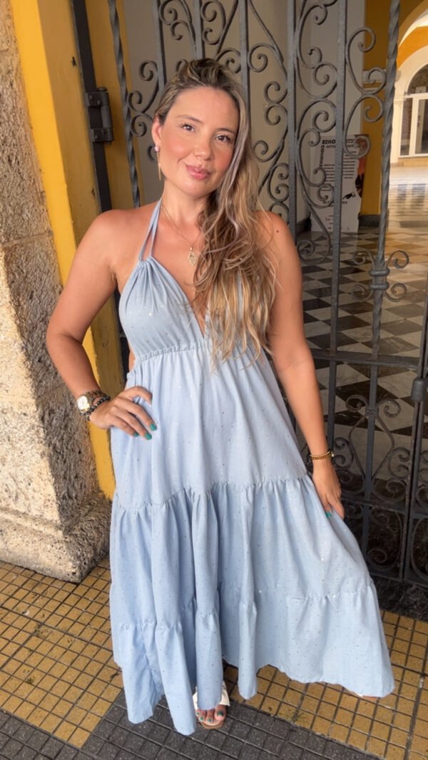 Vestido Linda en Lino Azul Pastel