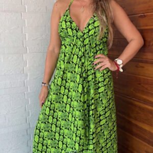 Vestido en Chalis Rayon Fondo Verde