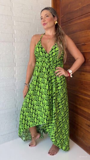 ✨Vestido en Chalis Rayon Fondo Verde