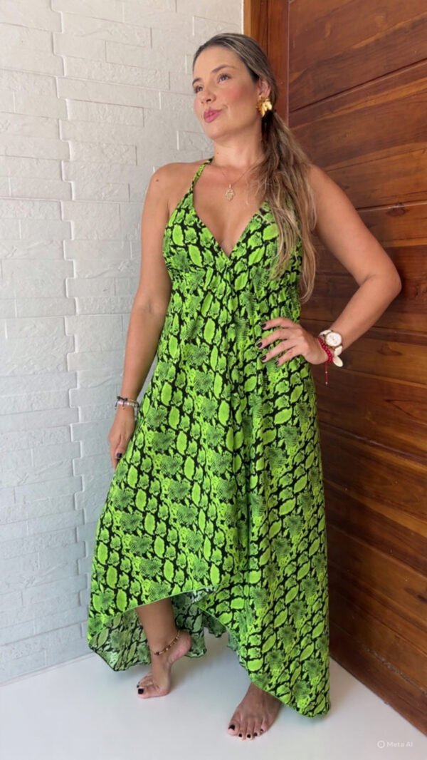 Vestido en Chalis Rayon Fondo Verde