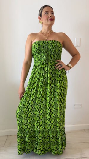✨Vestido Elsa en Chalis Rayon Fondo Verde