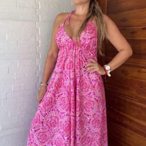 Vestido en Chalis Rayon Fondo Fucsia