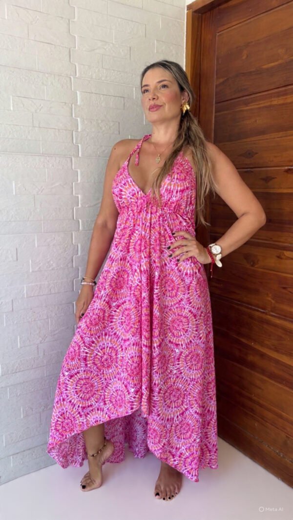 Vestido en Chalis Rayon Fondo Fucsia