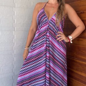 Vestido Playero en Chalis Rayon Estampado zig zag