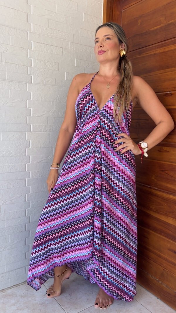 Vestido Playero en Chalis Rayon Estampado zig zag