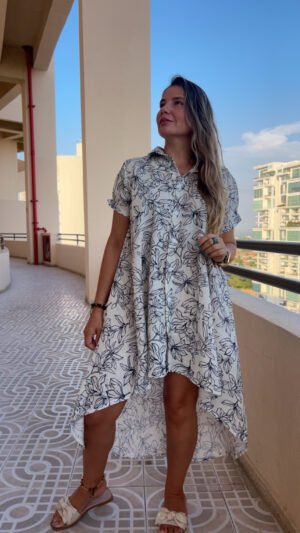 Bluson Asimetrico en Lino Estampado Flores