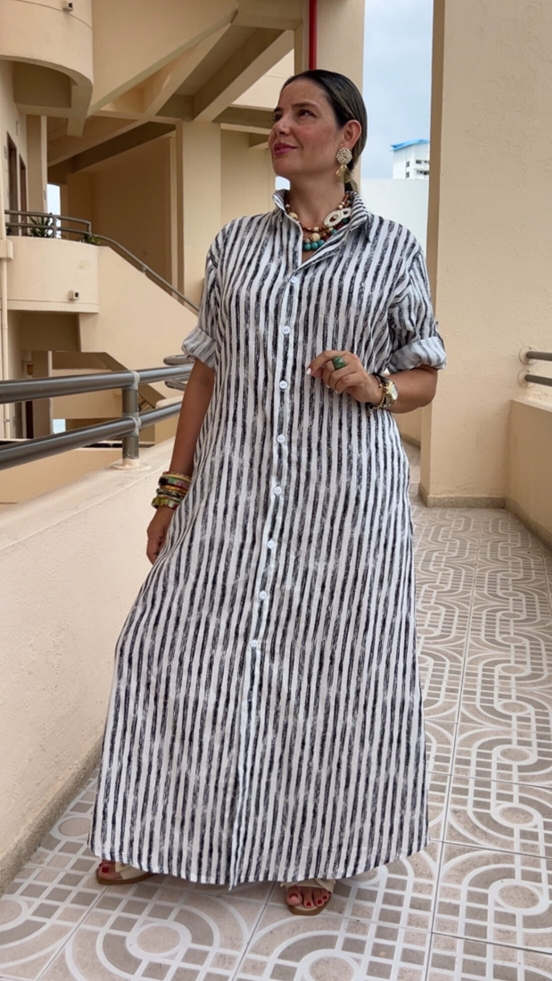 Bluson en Lino con Bolsillos Estampado Rayas