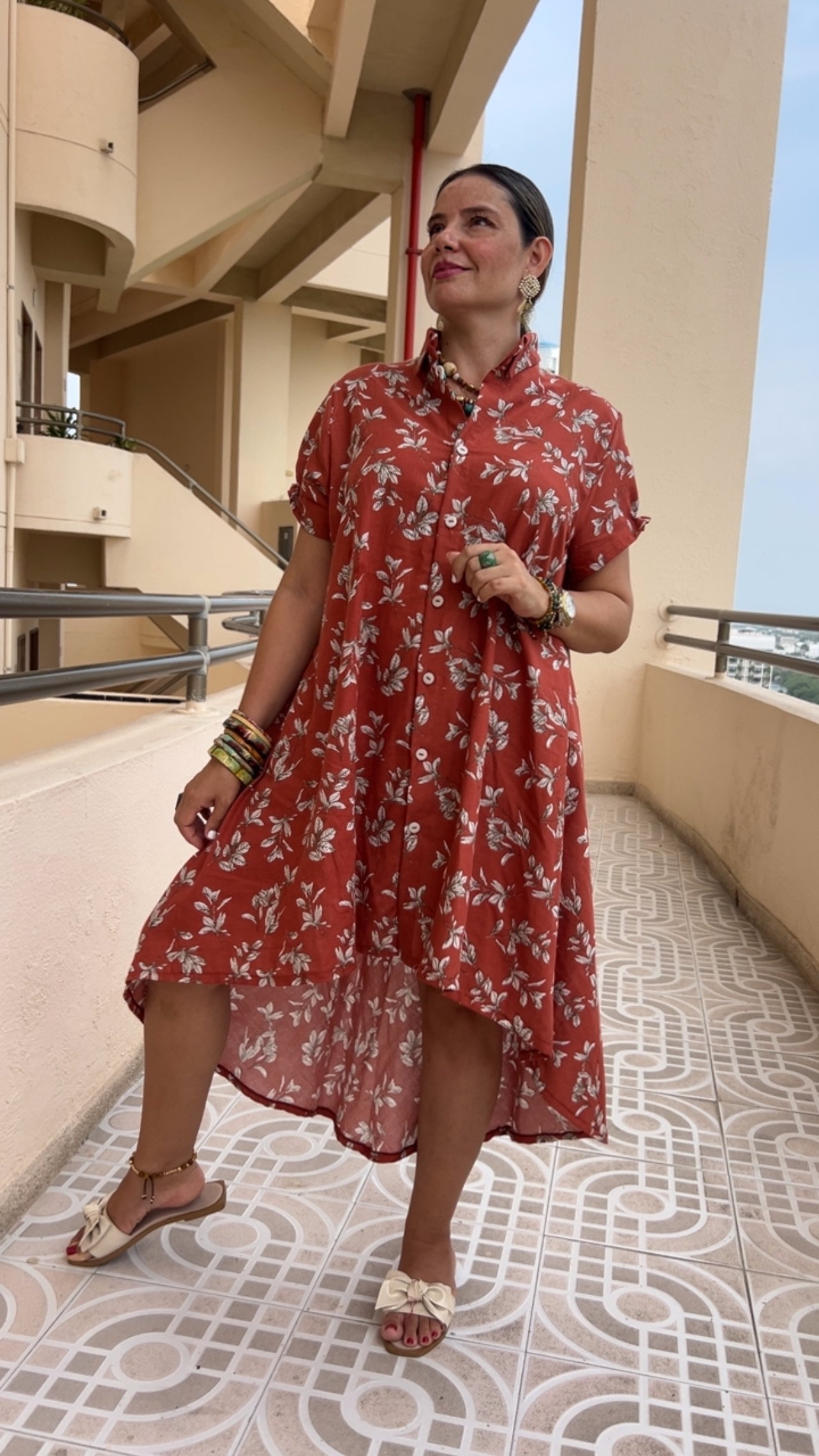 Bluson en Lino Corto Estampado Naranja