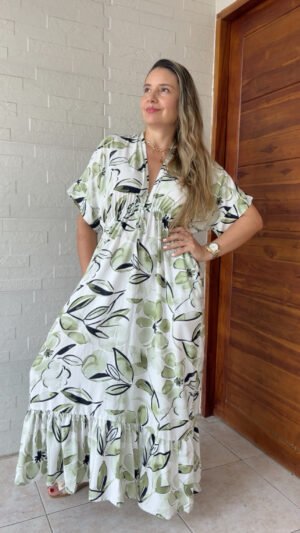 Vestido Boho Flores Verdes
