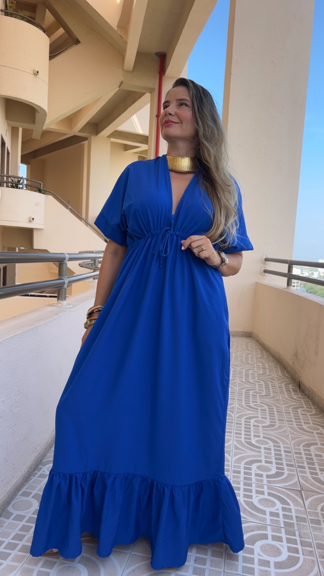 Vestido Boho en Seda Azul