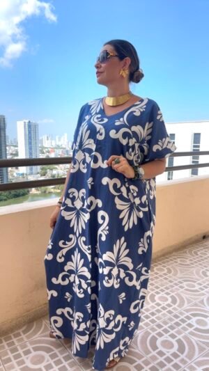 Bluson en Lino Estampado Azul