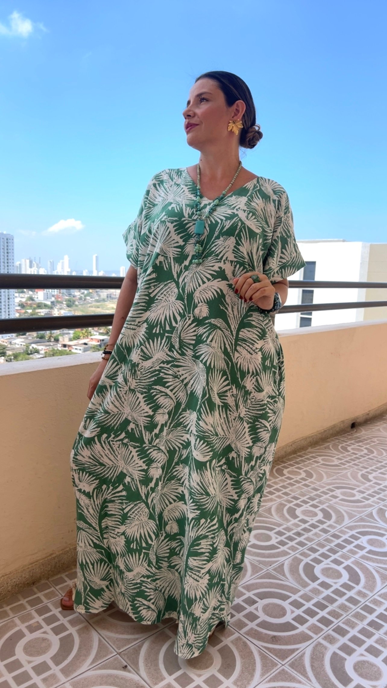 Bluson en Lino Estampado Verde