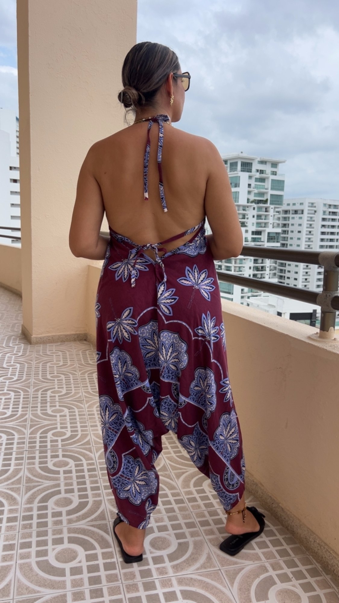 Jumpsuit en Lino Estampado Vino - Image 2
