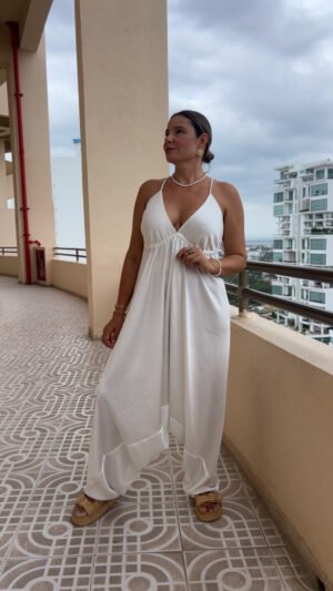 Jumpsuit en Seda Corrugada Blanco