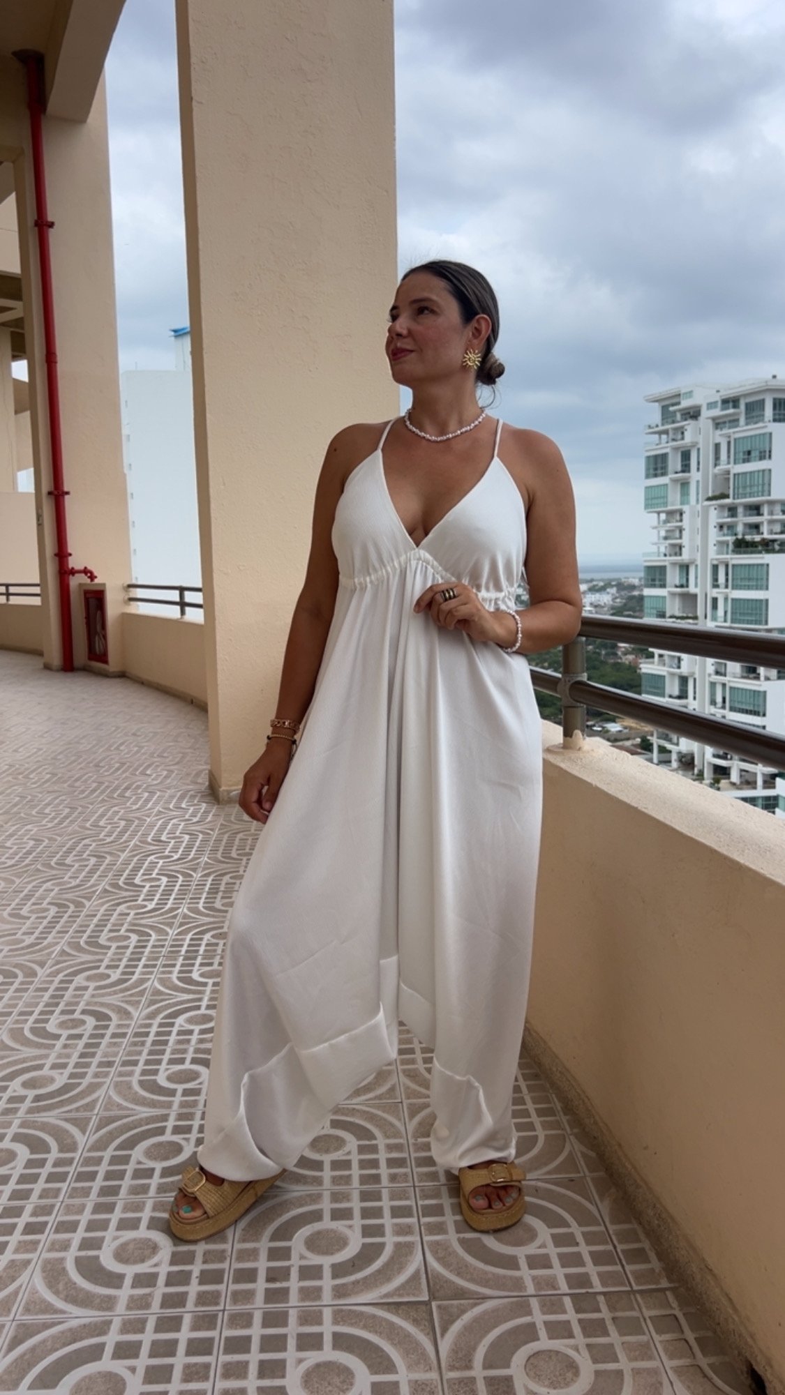 Jumpsuit en Seda Corrugada Blanco