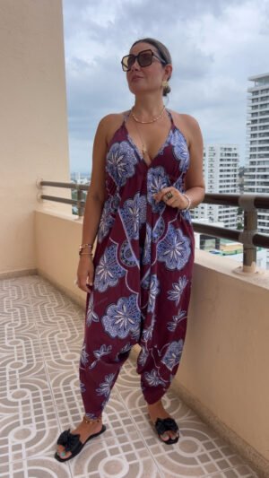 Jumpsuit en Lino Estampado Vino